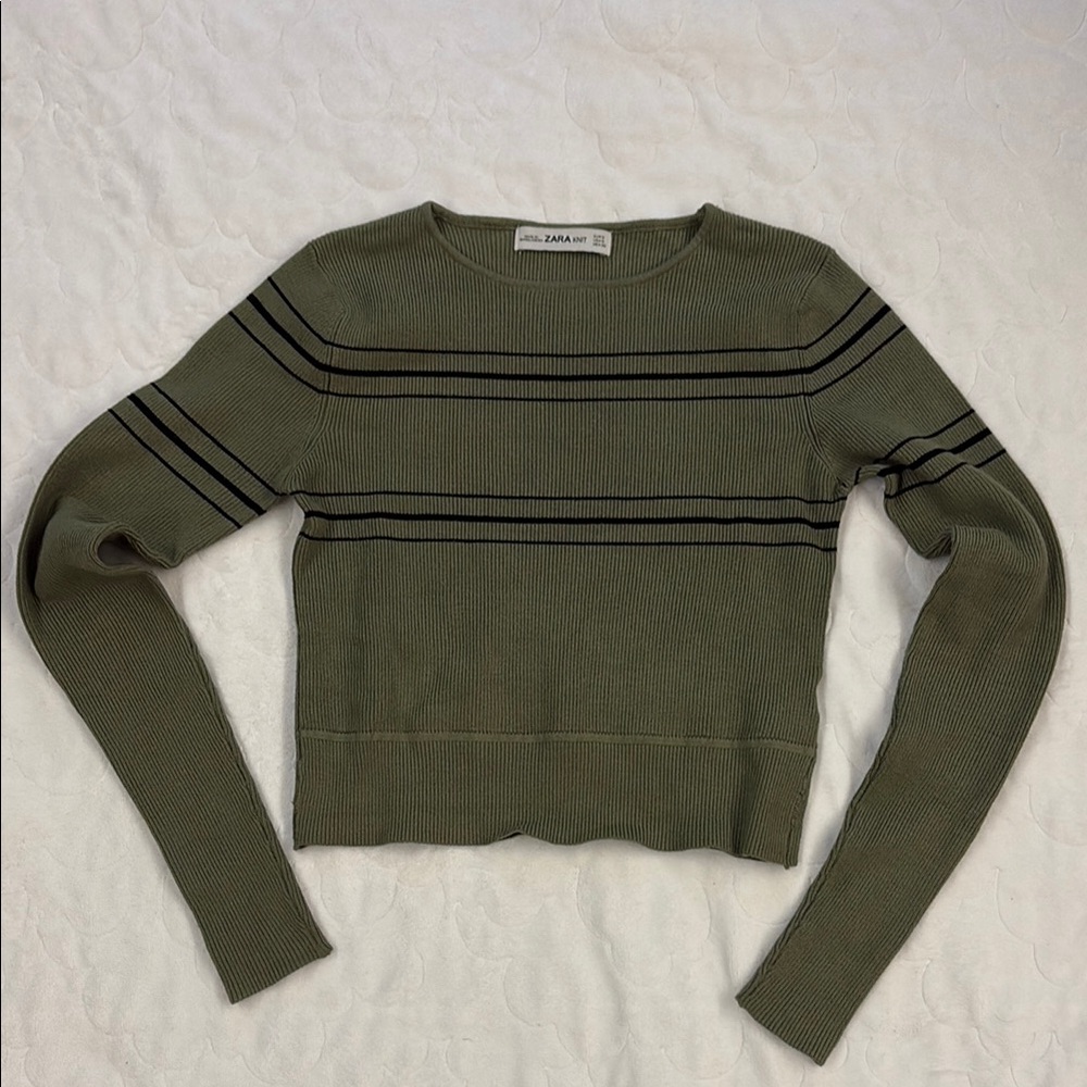 Zara Olive Green Striped Sweater